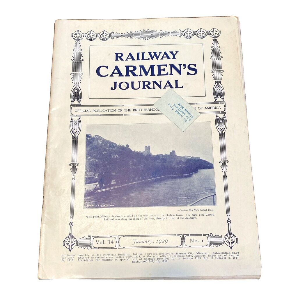 Vintage 1929 Railroad Magazine CARMENS RAILWAY JOURNAL West Point Academy Ads